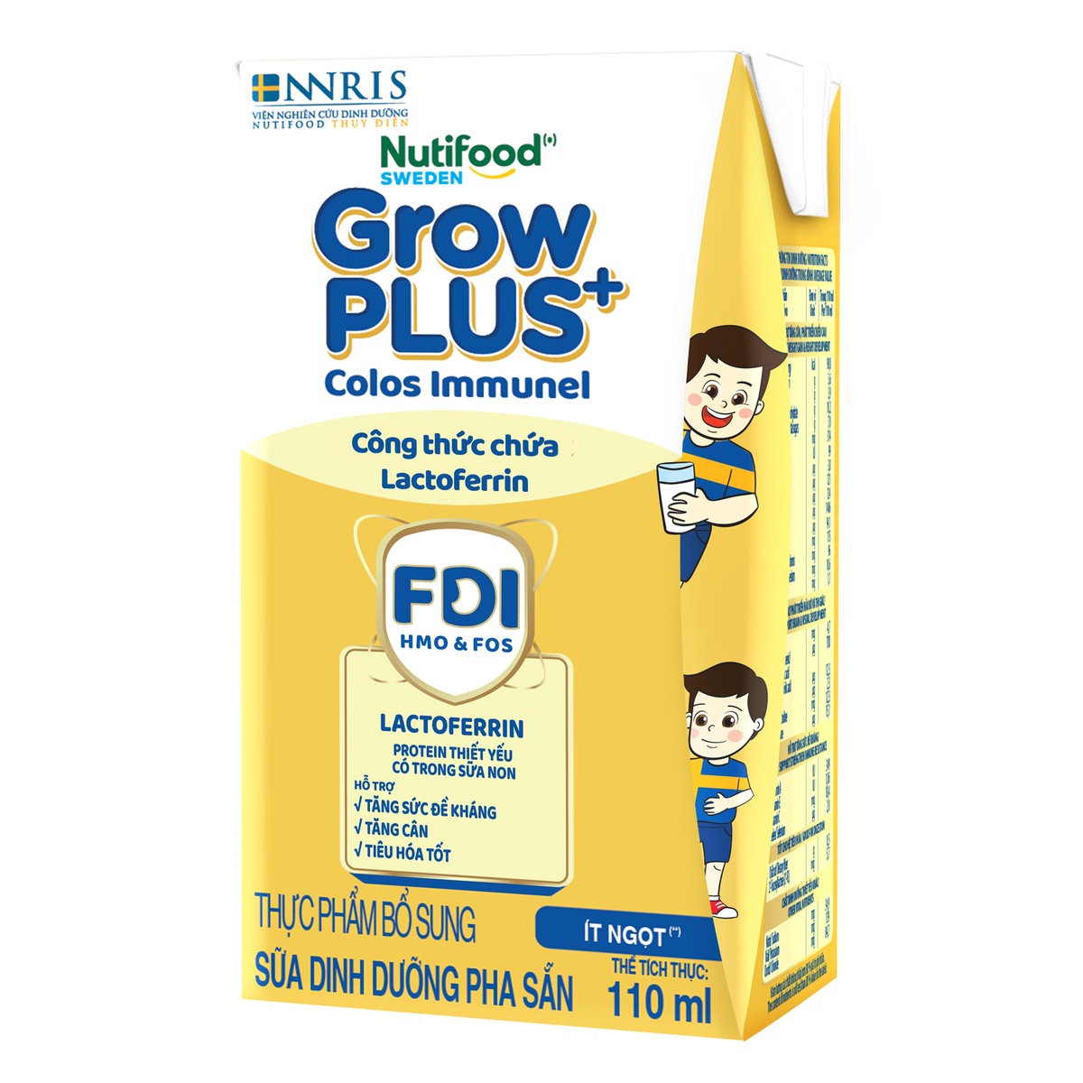 Sữa uống dinh dưỡng Nutifood GrowPlus+ Colos Immunel 4x110ml - mặt phải