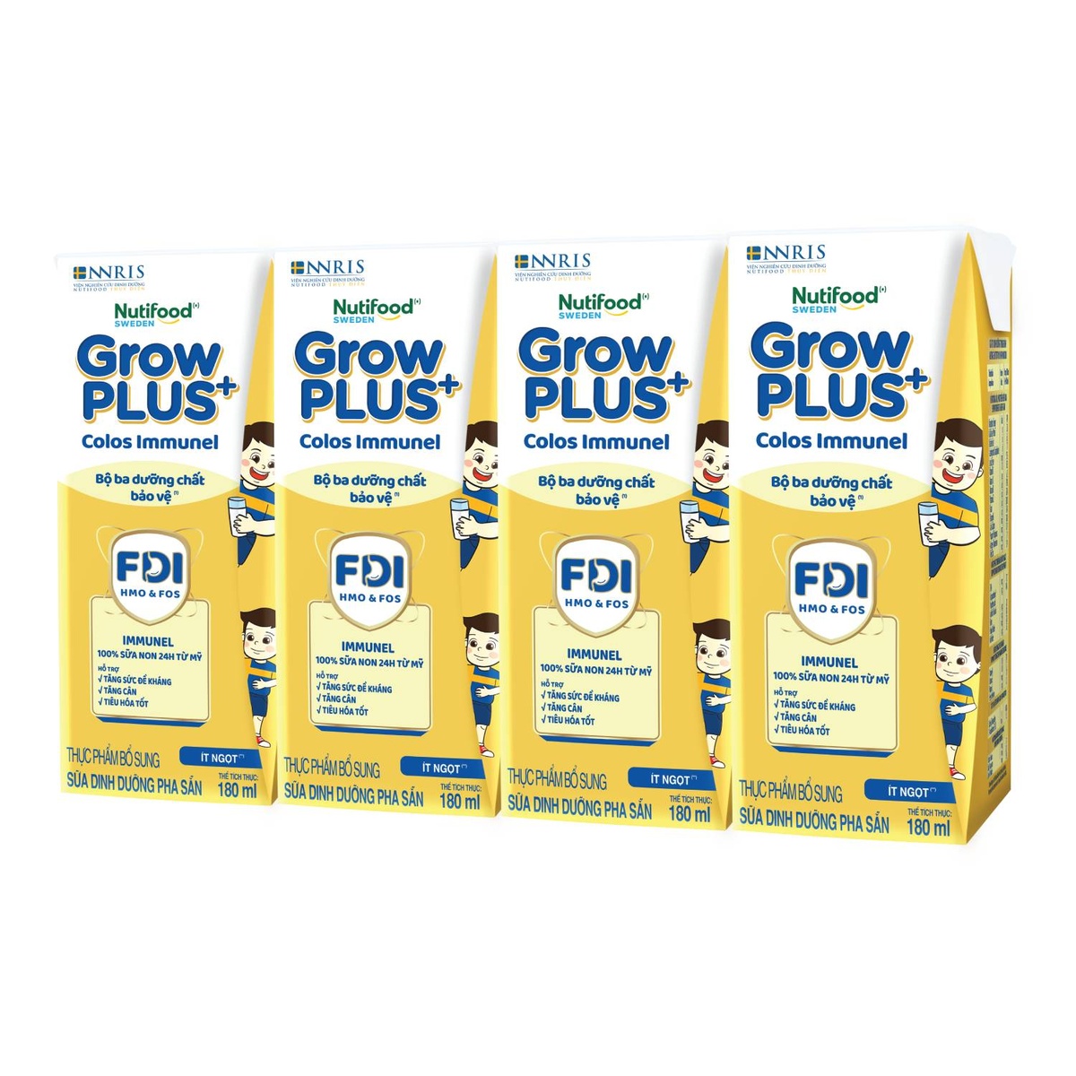 Sữa uống dinh dưỡng Nutifood GrowPLUS+ Colos Immunel 4*180ml cho bé trên 1 tuổi  - mặt sau