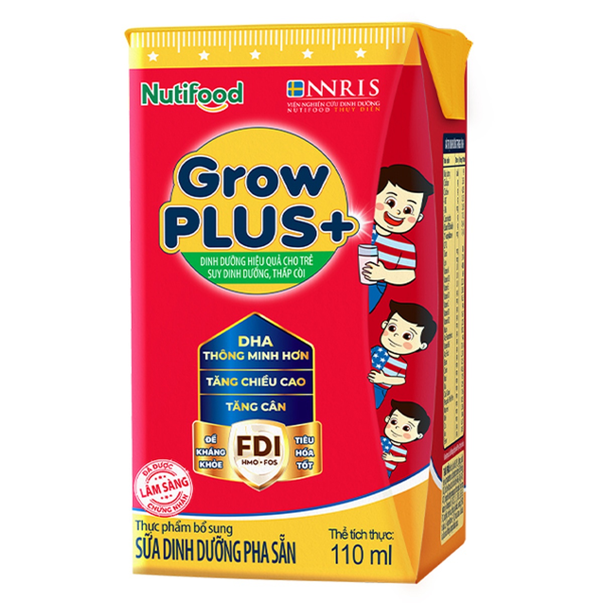 Sữa uống dinh dưỡng Nutifood GrowPLUS+ Đỏ 4x110ml - mặt trái