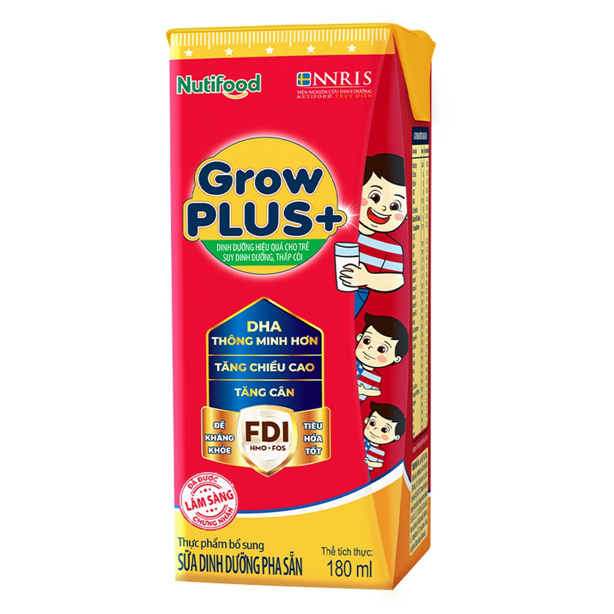 Sữa Uống Dinh Dưỡng Nutifood GrowPlus+ Đỏ (4x180ml) 2Y+ - mặt trái