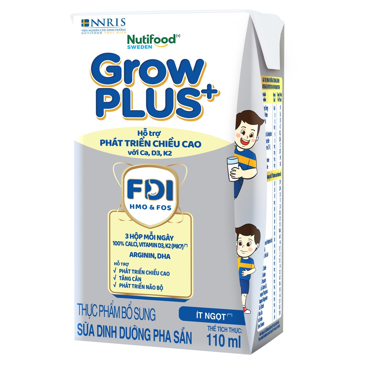 Sữa uống dinh dưỡng Nutifood GrowPlus+ Height Boosting 4x110ml - mặt trái