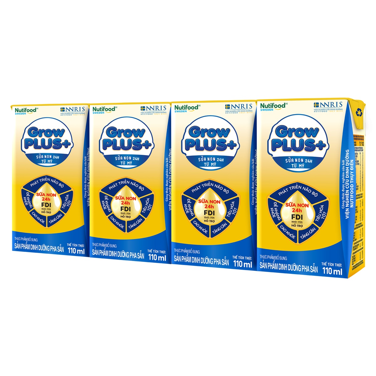 Sữa uống dinh dưỡng Nutifood GrowPLUS+ 2Y+ 4*110ml (Vàng) - mặt trái