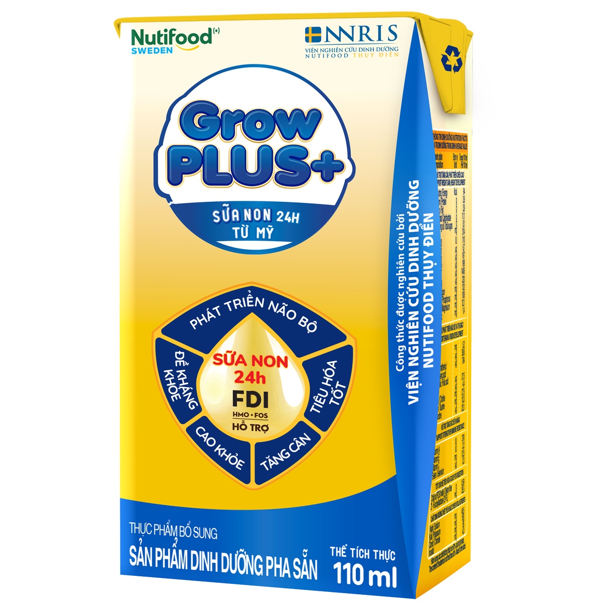 Sữa uống dinh dưỡng Nutifood GrowPLUS+ 2Y+ 4*110ml (Vàng) - mặt phải