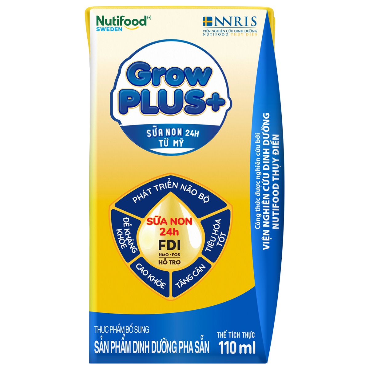 Sữa uống dinh dưỡng Nutifood GrowPLUS+ 2Y+ 4*110ml (Vàng) - mặt sau