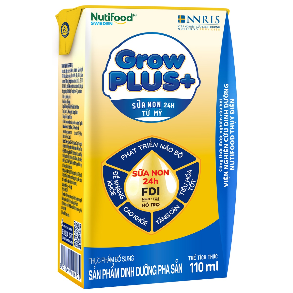Sữa uống dinh dưỡng Nutifood GrowPLUS+ 2Y+ 4*110ml (Vàng) - góc nghiêng