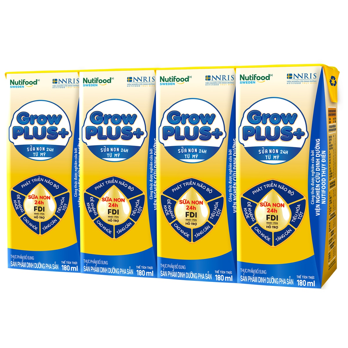 Sữa uống dinh dưỡng Nutifood GrowPLUS+ Vàng 2Y+ 4*180ml - mặt trái