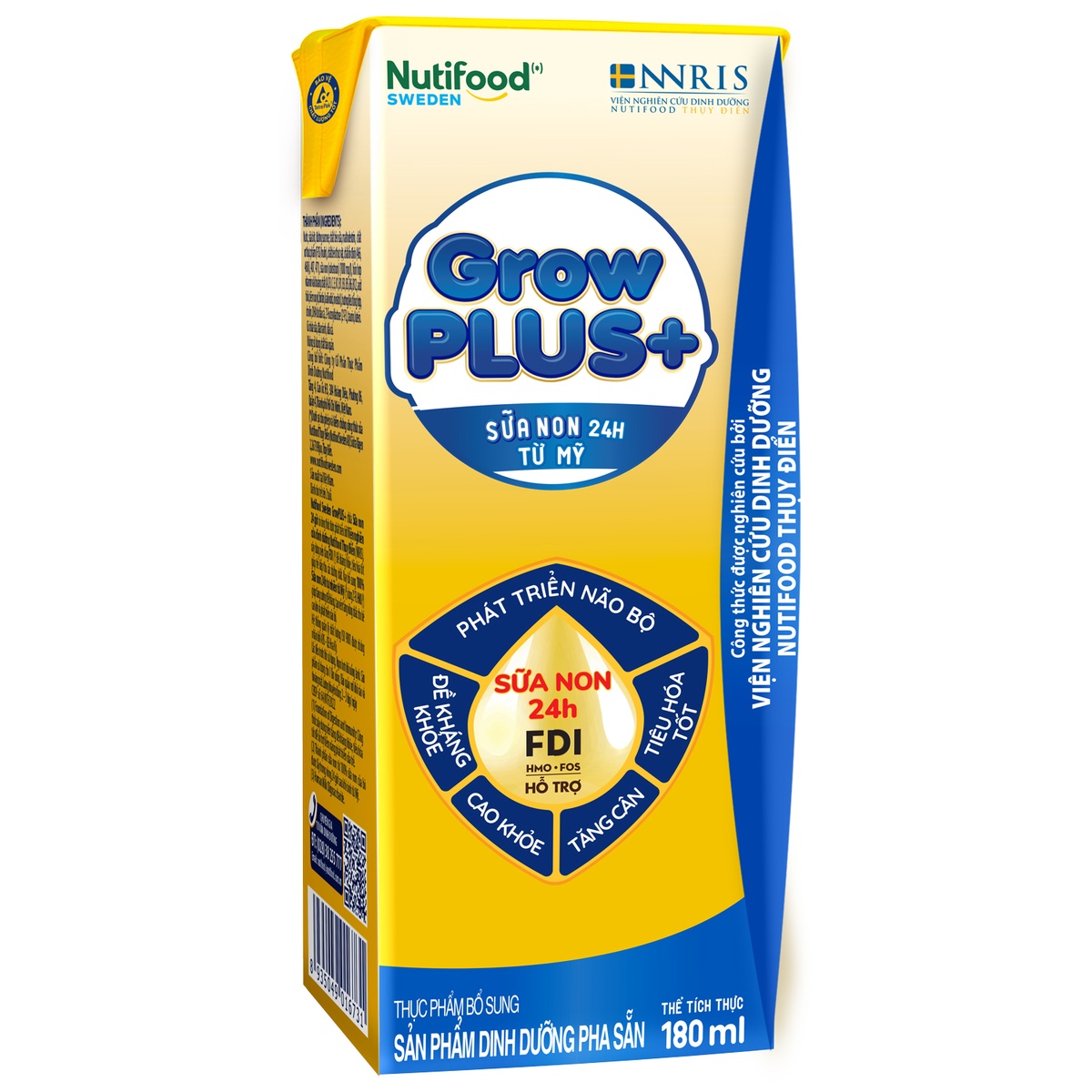 Sữa uống dinh dưỡng Nutifood GrowPLUS+ Vàng 2Y+ 4*180ml - mặt sau