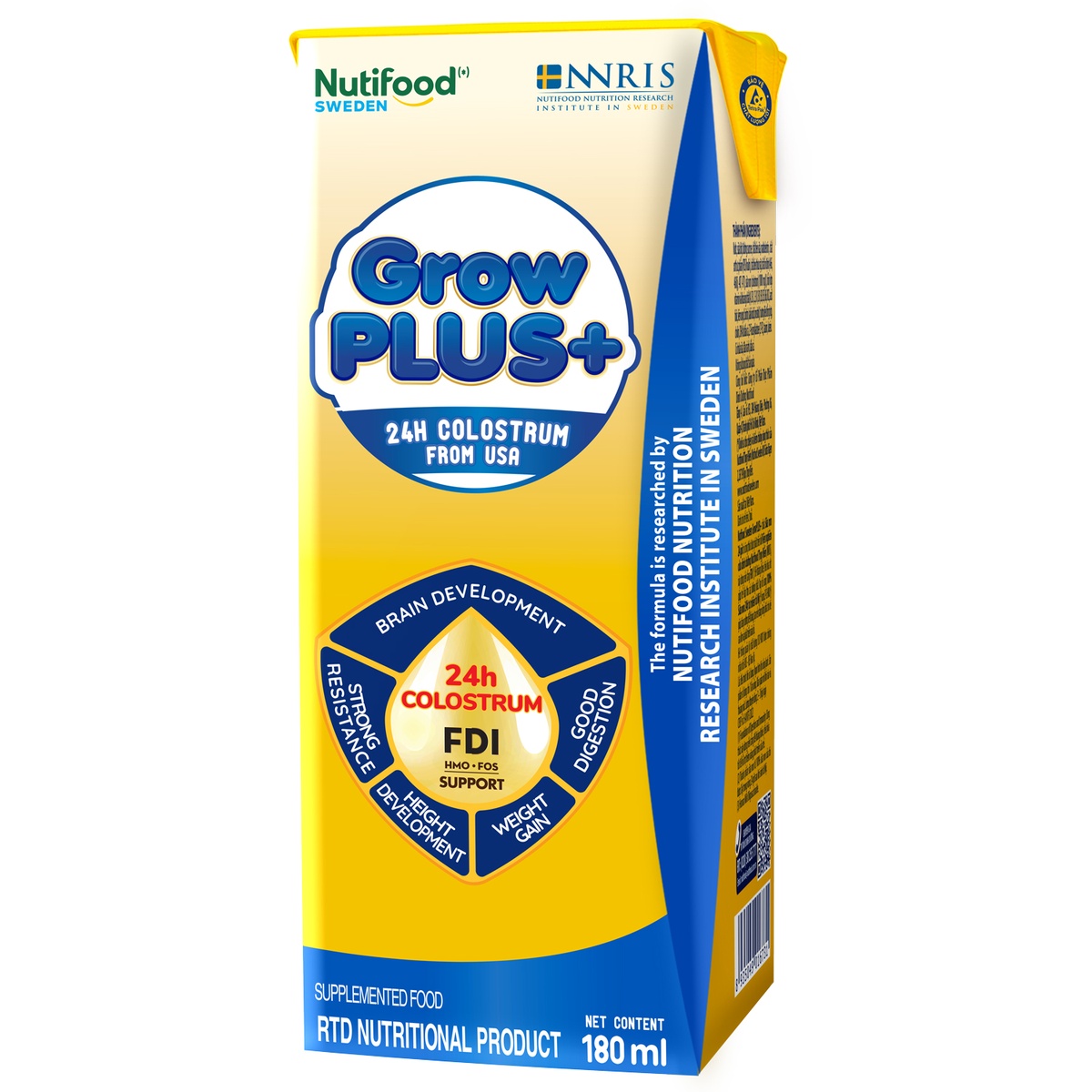 Sữa uống dinh dưỡng Nutifood GrowPLUS+ Vàng 2Y+ 4*180ml - góc nghiêng