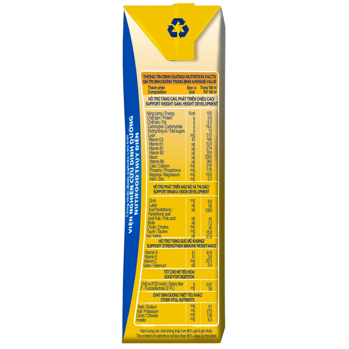 Sữa uống dinh dưỡng Nutifood GrowPLUS+ Vàng 2Y+ 4*180ml - hình 8