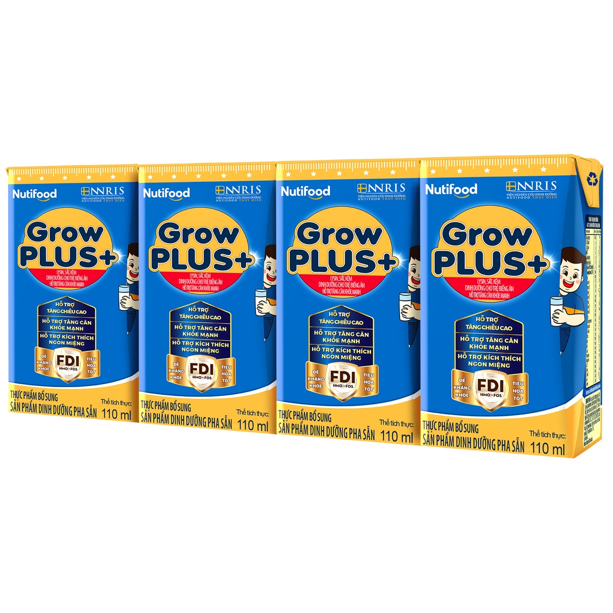 Sữa uống dinh dưỡng Nutifood GrowPlus+ Xanh 2Y+ (4x110ml) - mặt trái