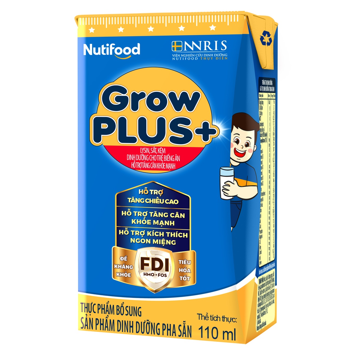 Sữa uống dinh dưỡng Nutifood GrowPlus+ Xanh 2Y+ (4x110ml) - mặt phải