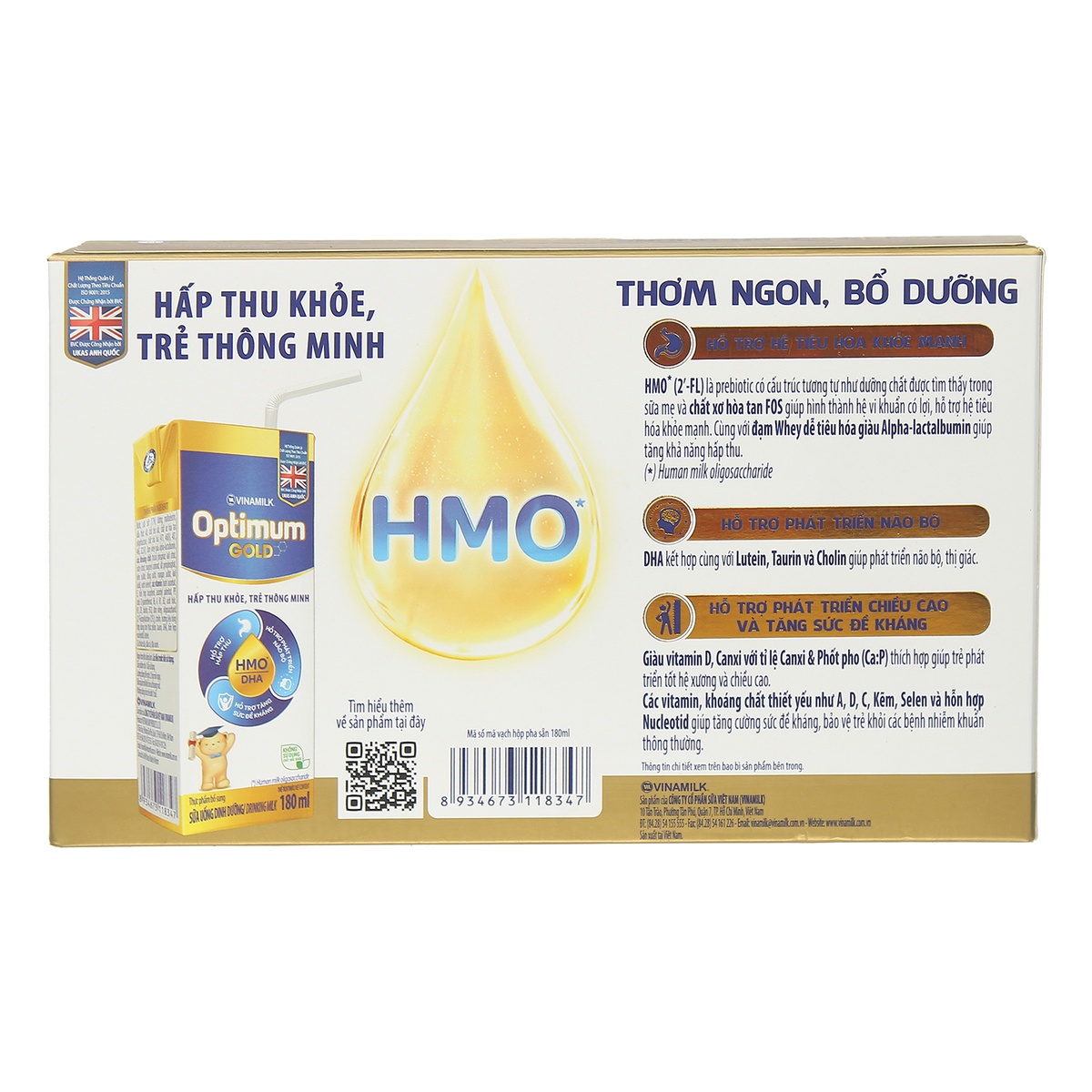 Sữa uống dinh dưỡng Optimum Gold Vinamilk 4*180ml cho bé trên 1 tuổi - góc nghiêng