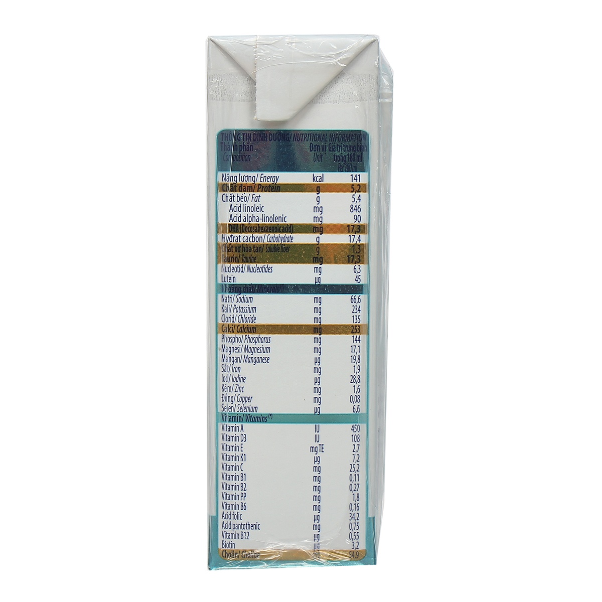 Sữa uống dinh dưỡng Vinamilk Yoko Gold (4*180ml) cho bé trên 1 tuổi - mặt sau