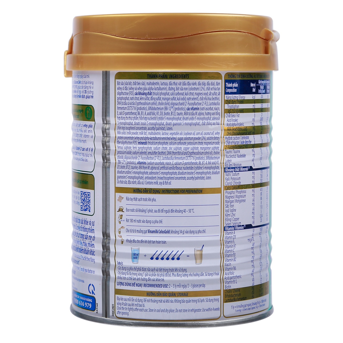 Sữa Vinamilk ColosGold 2 350g cho bé từ 1-2 tuổi - mặt trái