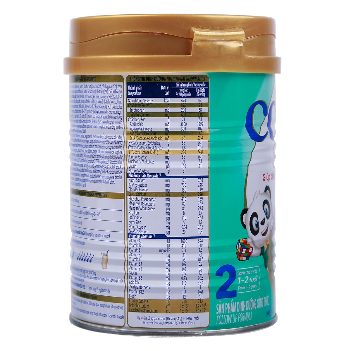 Sữa Vinamilk ColosGold 2 350g cho bé từ 1-2 tuổi - mặt sau