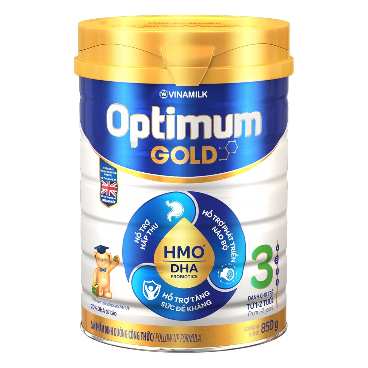 Sữa Vinamilk Optimum Gold 3 (cho bé 1-2 tuổi) 850g - góc nghiêng