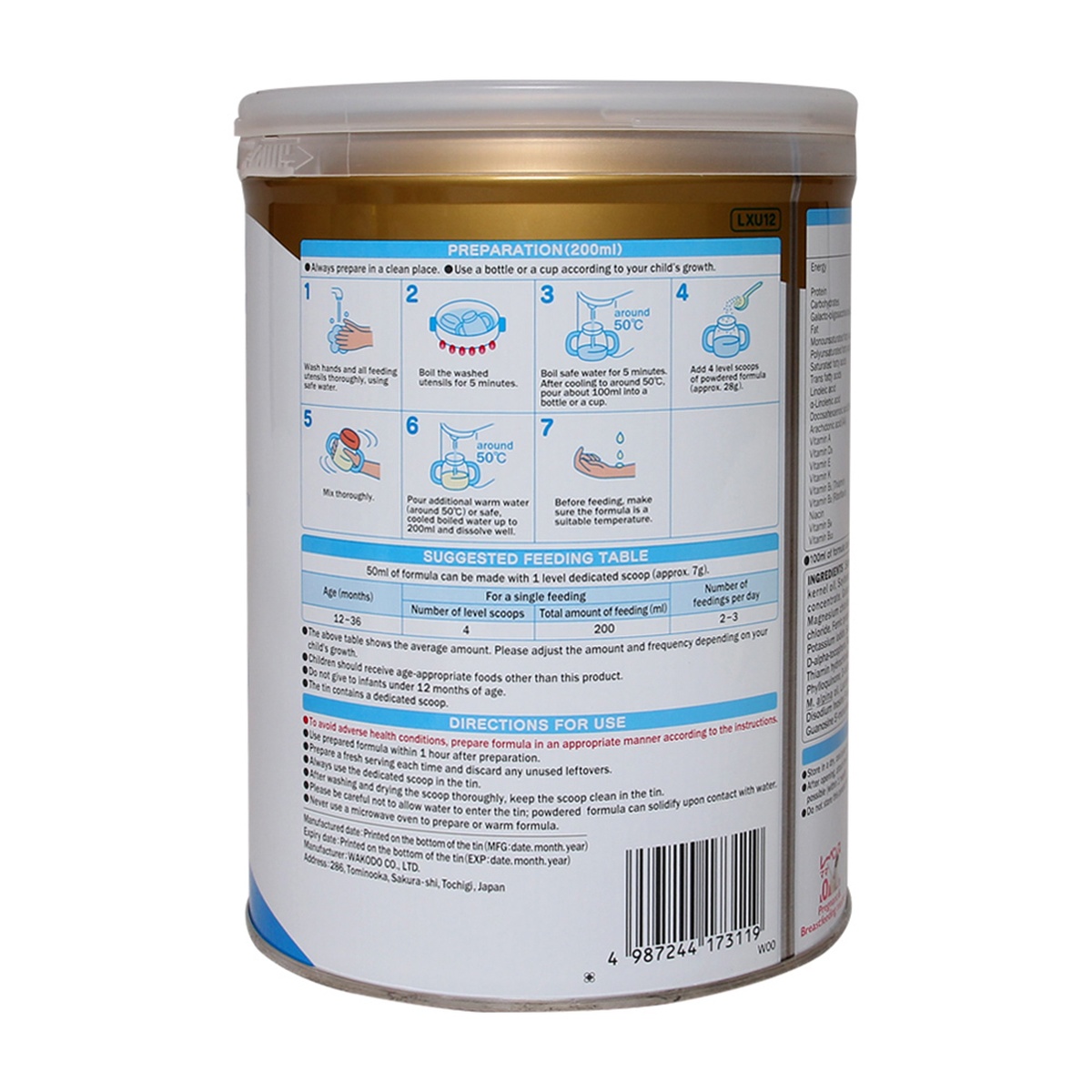 Sữa Wakodo LEBENS số 2 850gr - mặt trái