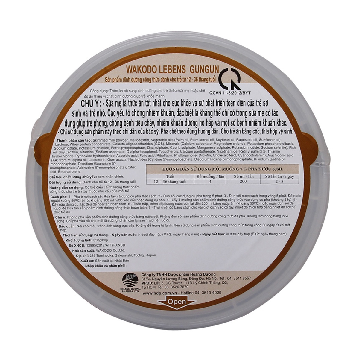 Sữa Wakodo LEBENS số 2 850gr - mặt sau