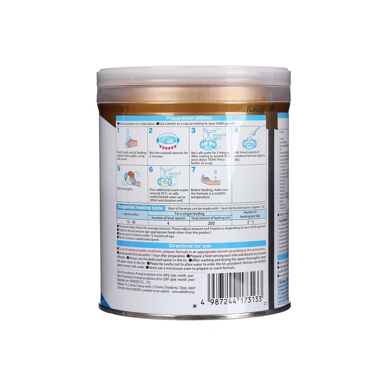 Sữa bột Wakodo LEBENS số 2 hộp 300gr - mặt trái