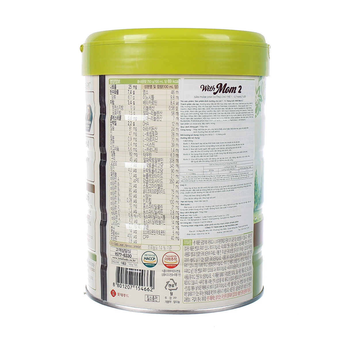 Sữa With Mom số 2 750g (7 - 12 tháng) - mặt phải