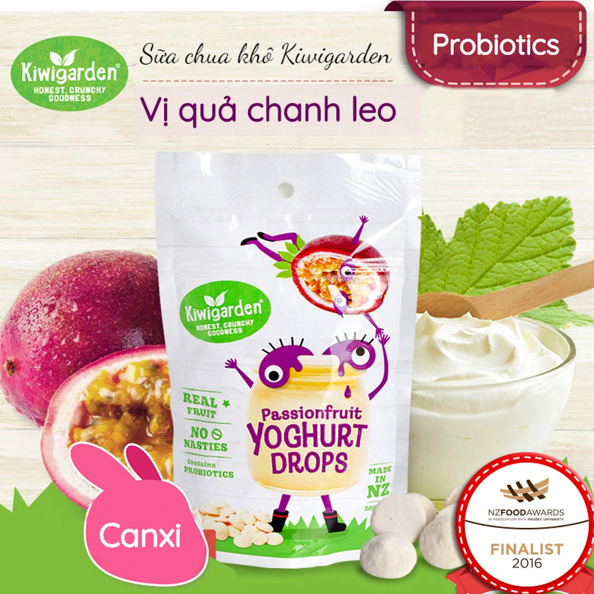 Sữa chua khô Kiwigarden vị chanh leo 20g - mặt sau