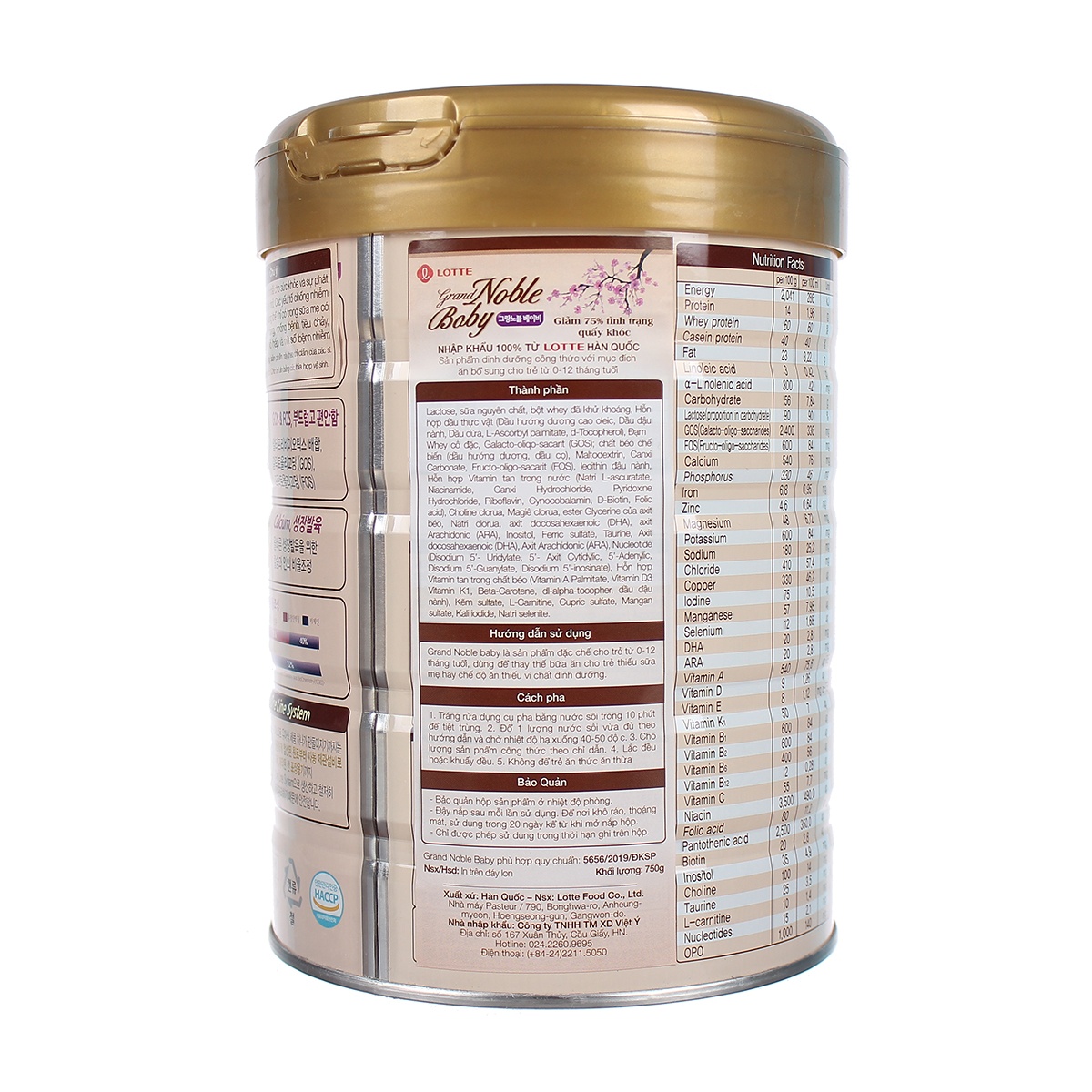Sữa Grand Noble Baby số 1 (750g) cho bé từ 0-1 tuổi - mặt phải