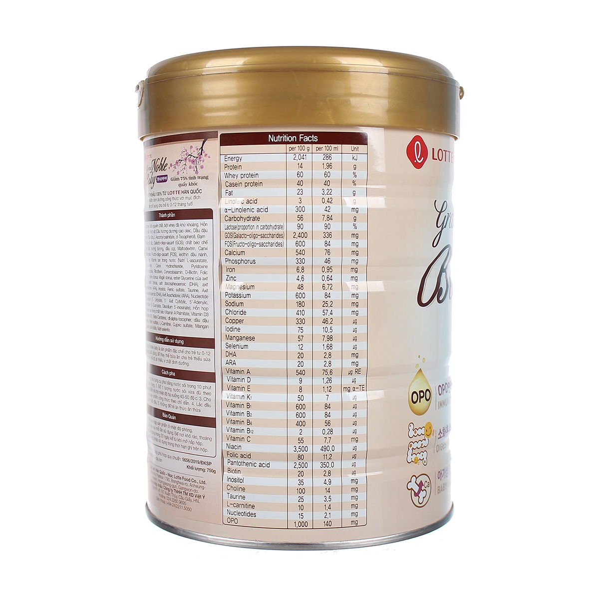 Sữa Grand Noble Baby số 1 (750g) cho bé từ 0-1 tuổi - mặt sau