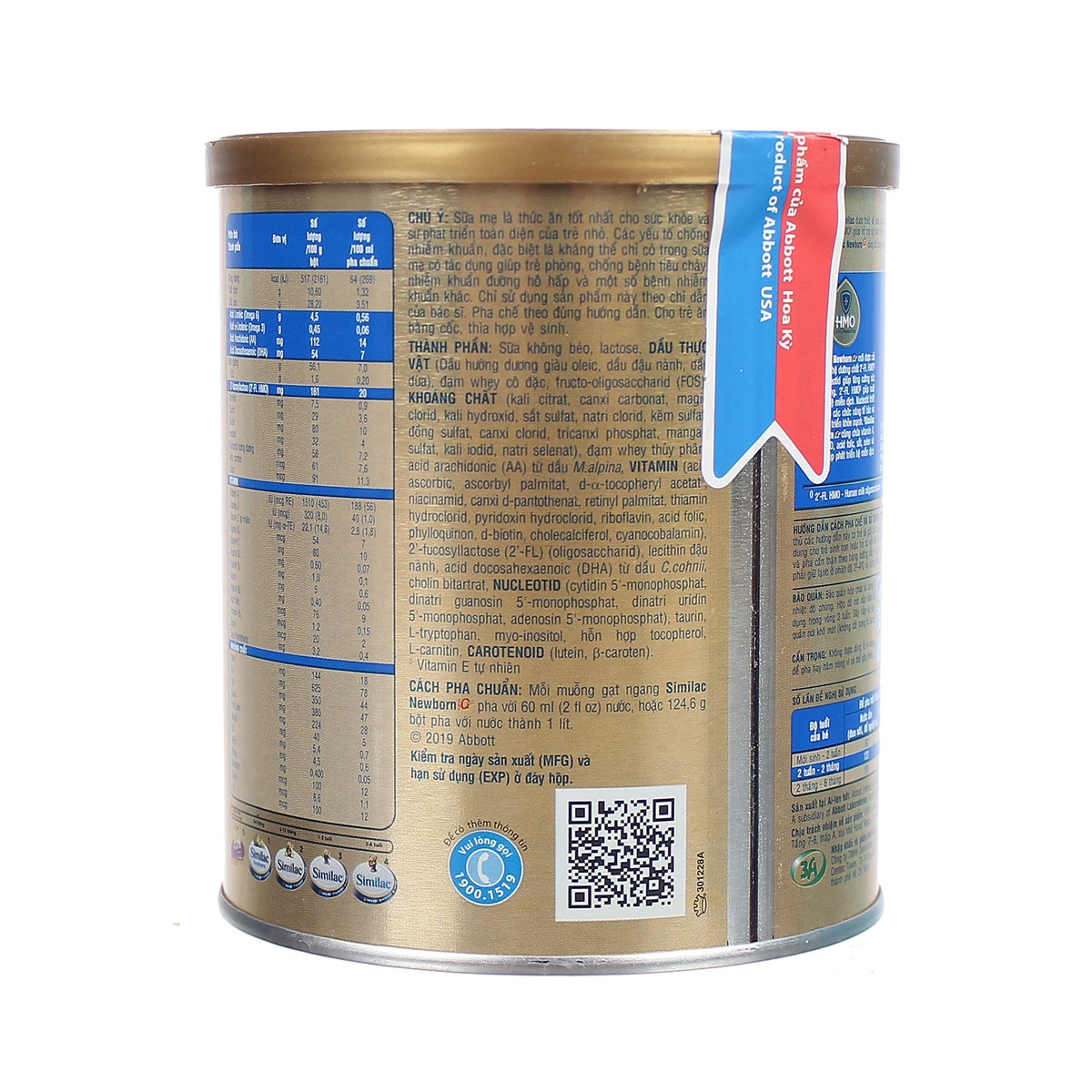 Sữa Similac IQ HMO Gold Lable Newborn 400g (0-6 tháng) - mặt trái