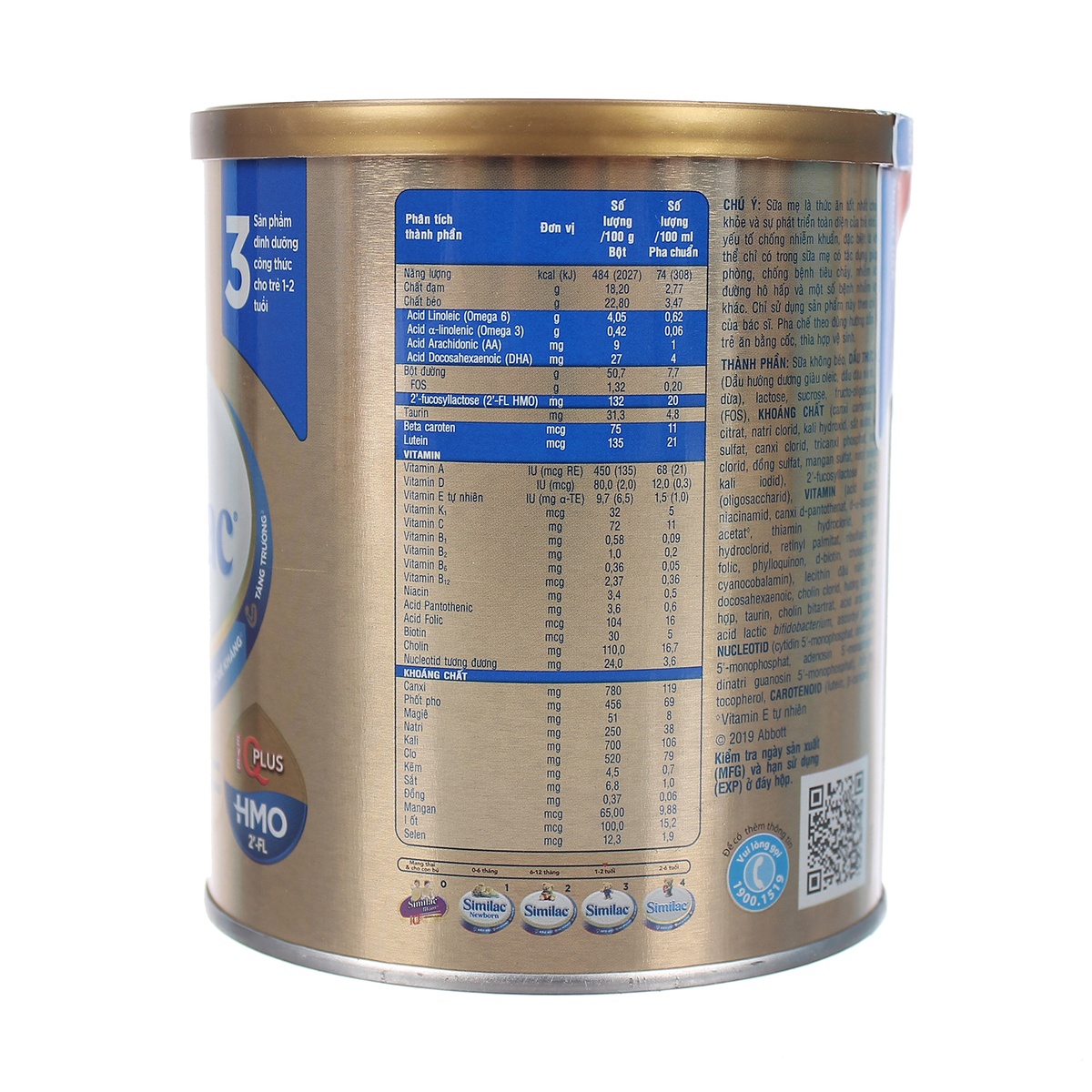 Sữa Similac IQ HMO Gold Lable số 3 400g (1-2 tuổi) - mặt trái