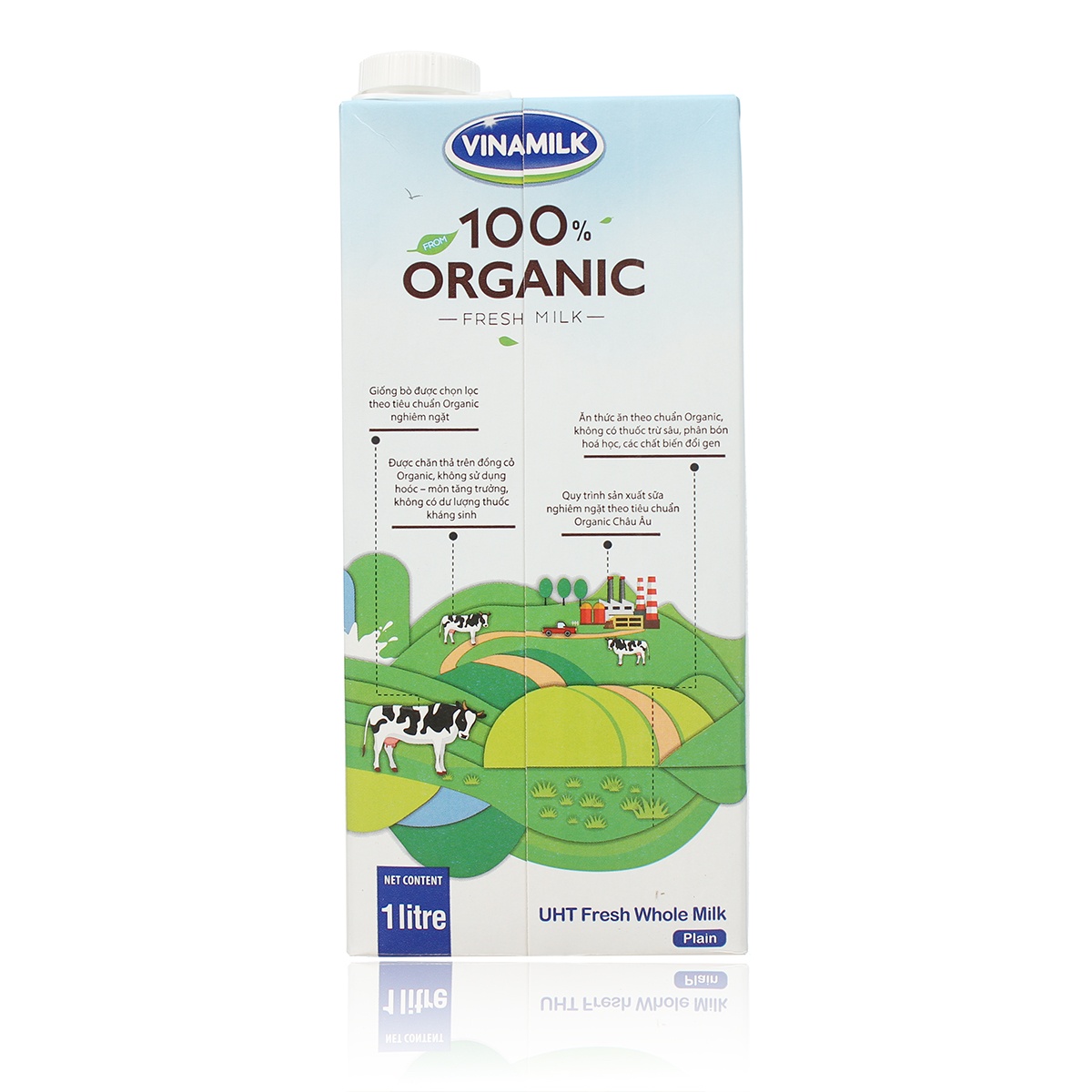 Sữa tươi tiệt trùng không đường Vinamilk Organic 1L - mặt trái