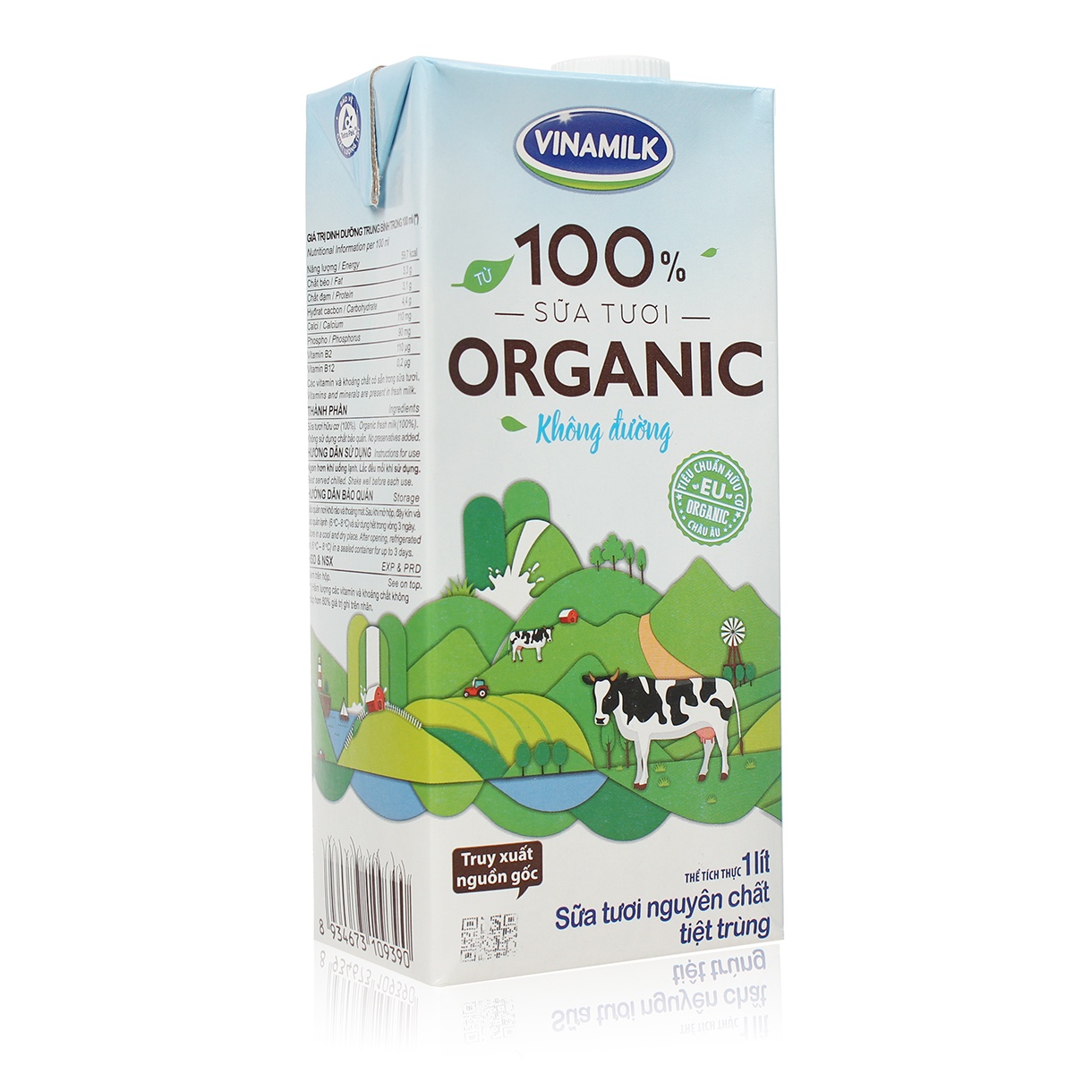 Sữa tươi tiệt trùng không đường Vinamilk Organic 1L - góc nghiêng