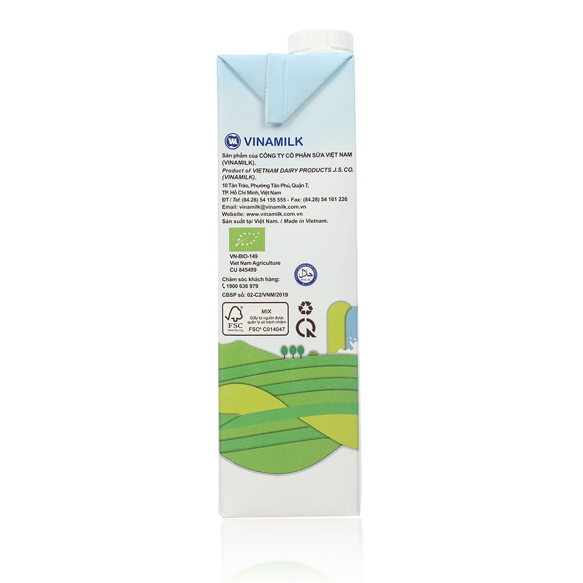 Sữa tươi tiệt trùng không đường Vinamilk Organic 1L - mặt phải