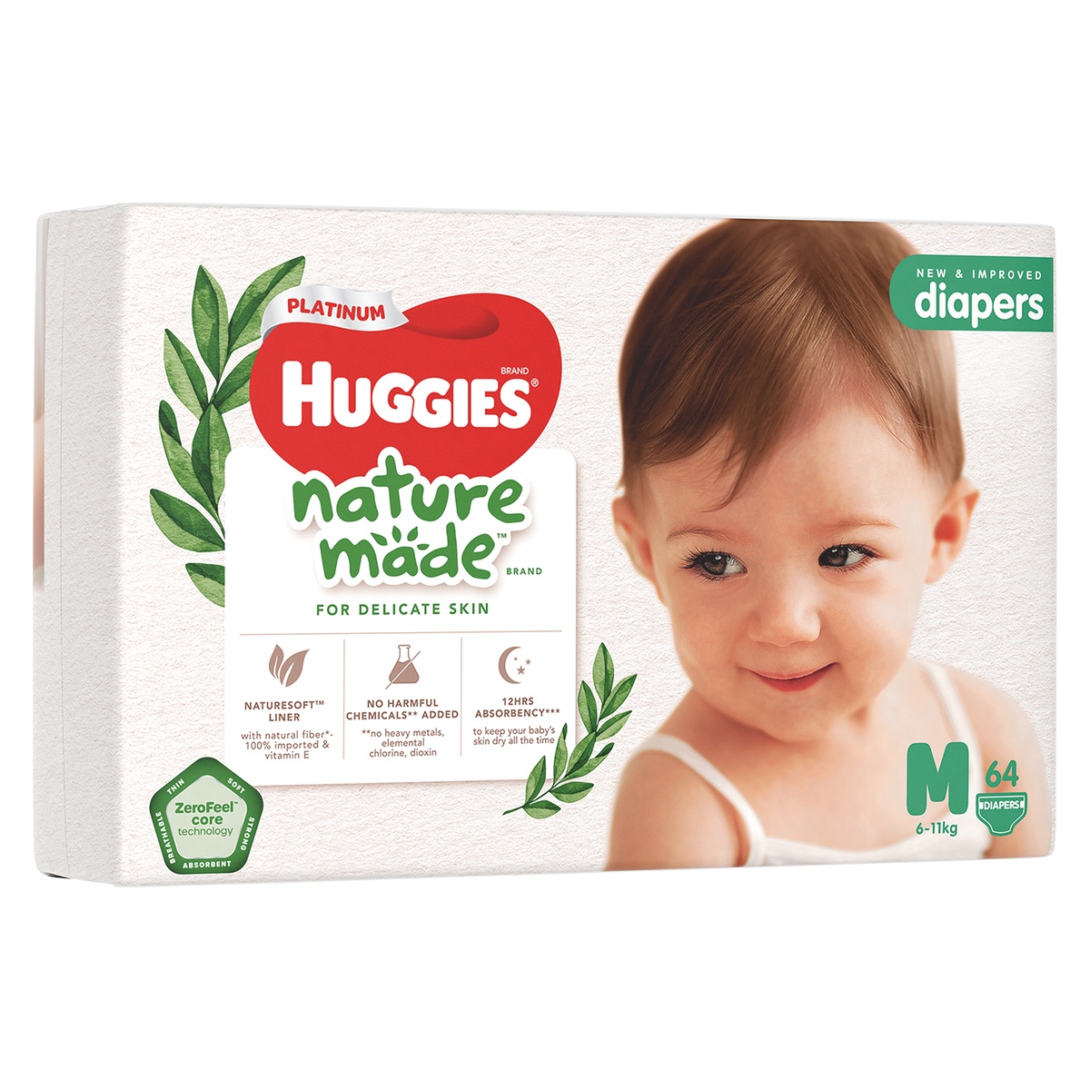 Tã dán Huggies Nature Platinum siêu cao cấp M (64 miếng cho bé 6-11kg) - mặt phải