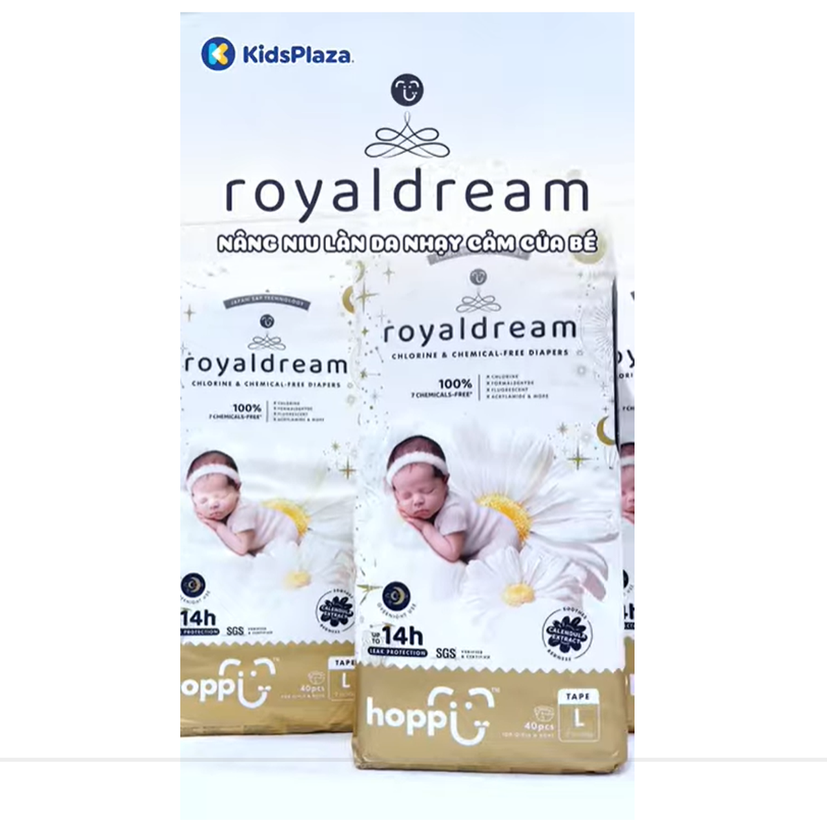 Bỉm - Tã dán Hoppi RoyalDream cao cấp size L 40 miếng ( cho bé 9-14kg) - video
