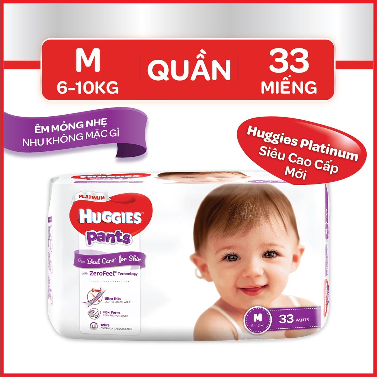 Tã quần Huggies Platinum siêu cao cấp size M (33 miếng - Cho bé 6-10kg ) - mặt trái