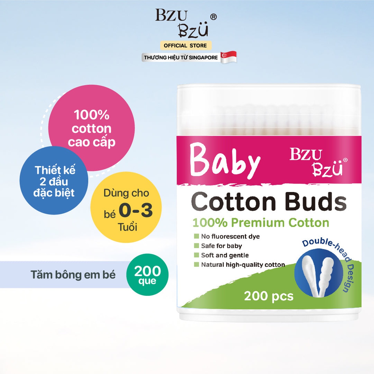 Tăm bông Bzu Bzu 200 que - mặt trái