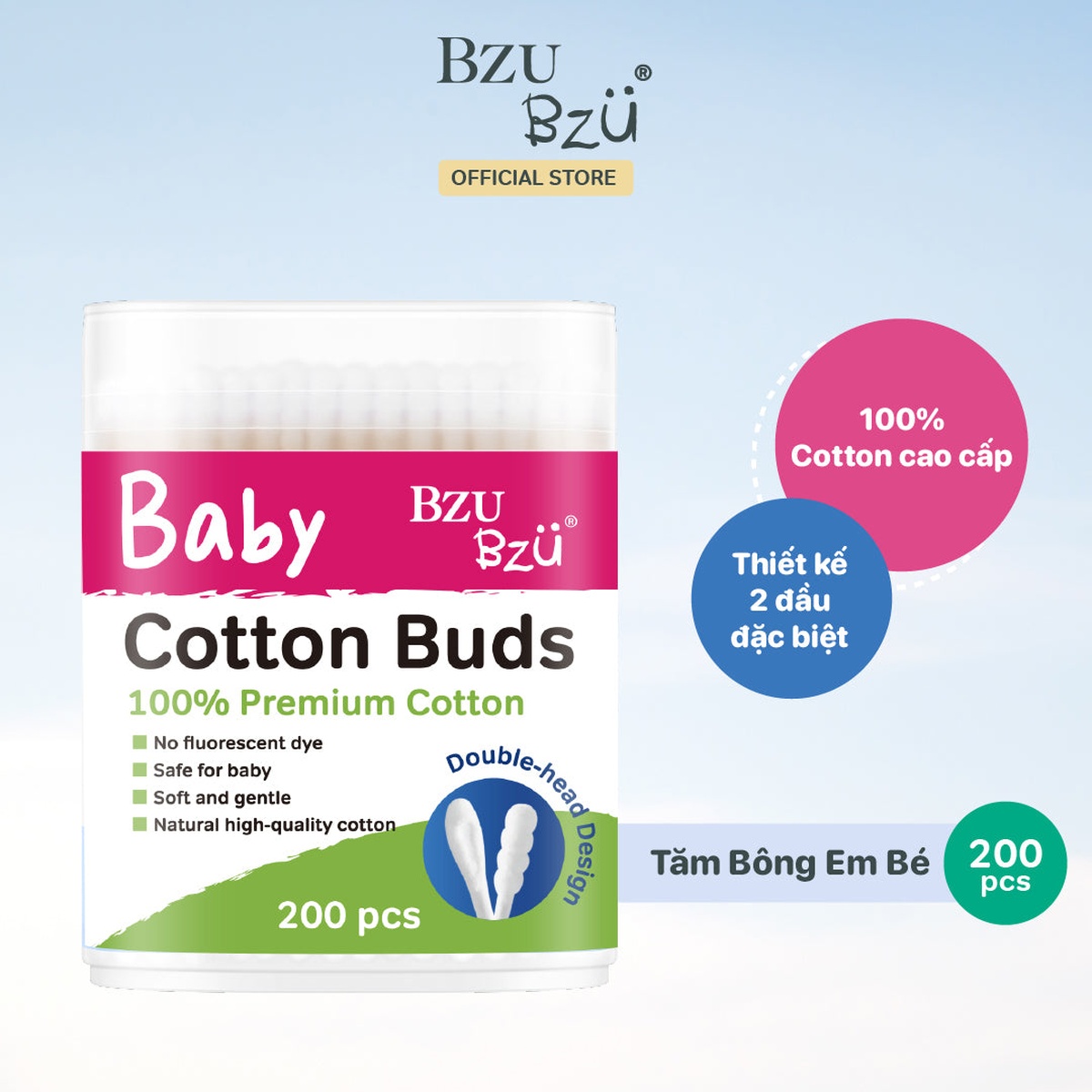 Tăm bông Bzu Bzu 200 que - mặt phải