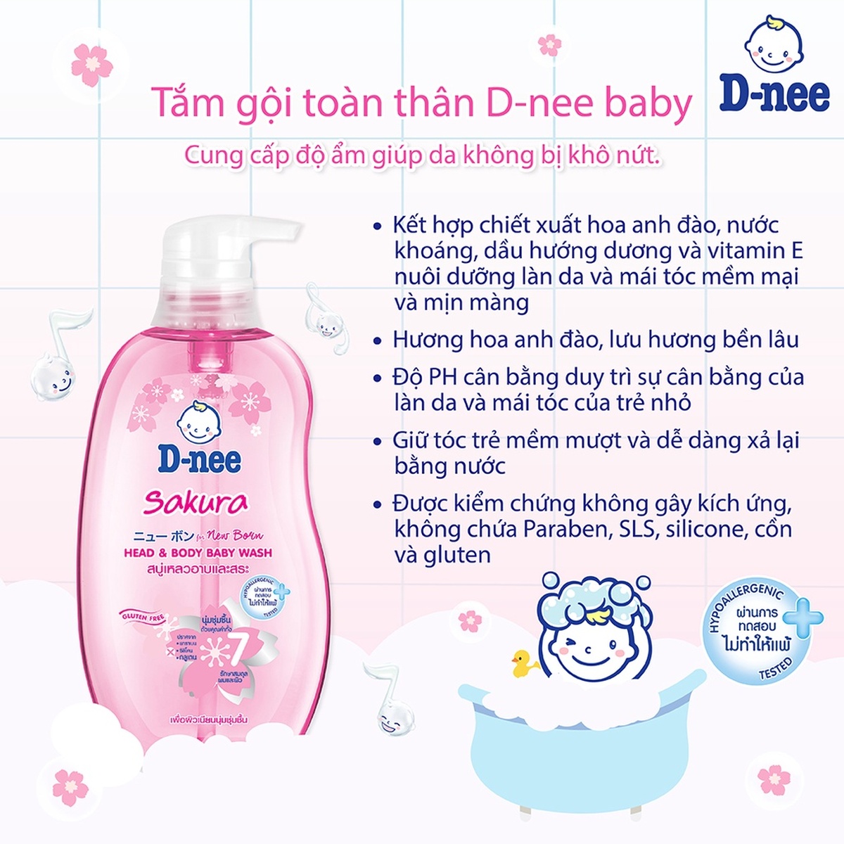 Tắm gội cho bé Dnee hồng 380ml - mặt trái