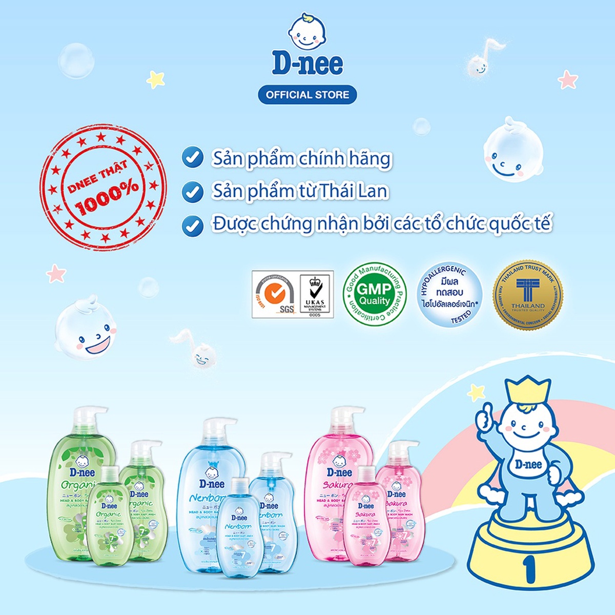 Tắm gội cho bé Dnee xanh dương 180ml - mặt trái