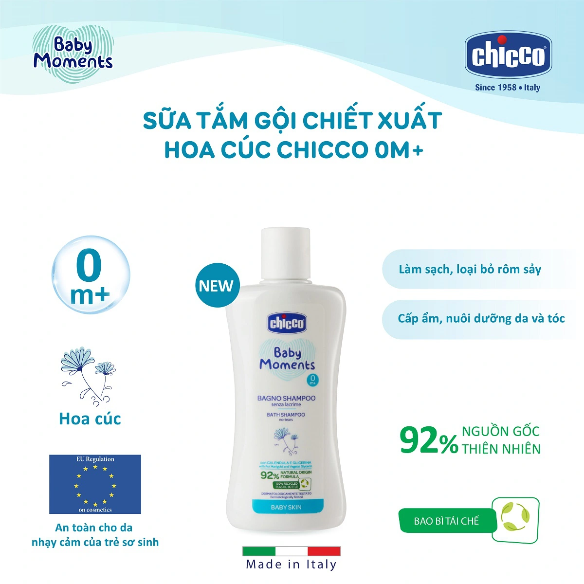 Tắm gội Chicco hoa cúc 200ml  - mặt trái