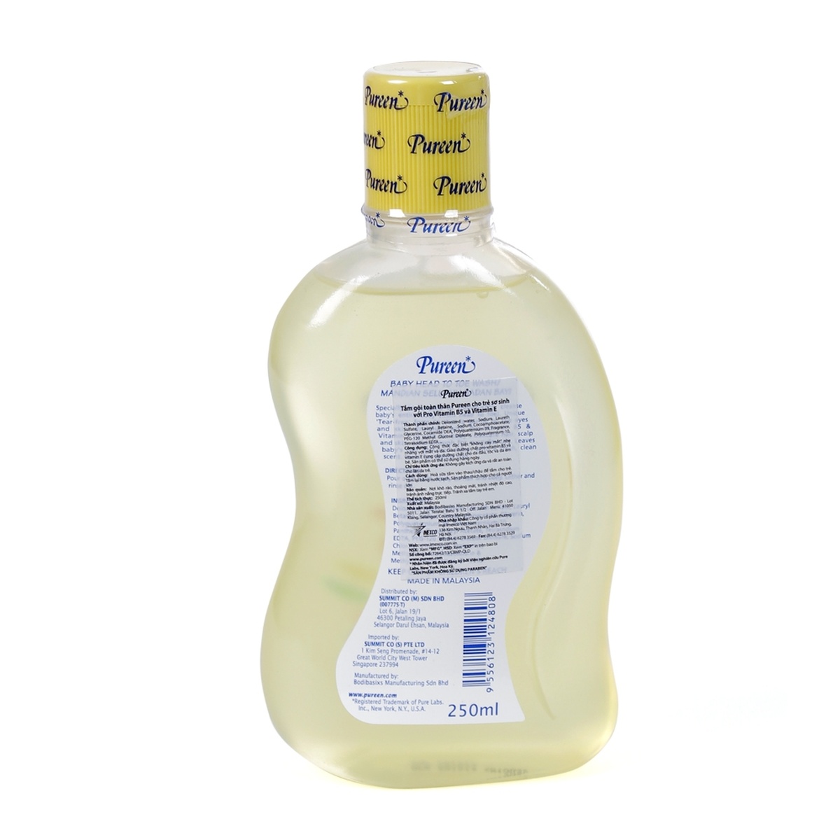 Sữa tắm gội sơ sinh Pureen Pro-vitamin B5 & E 250ml - mặt trái