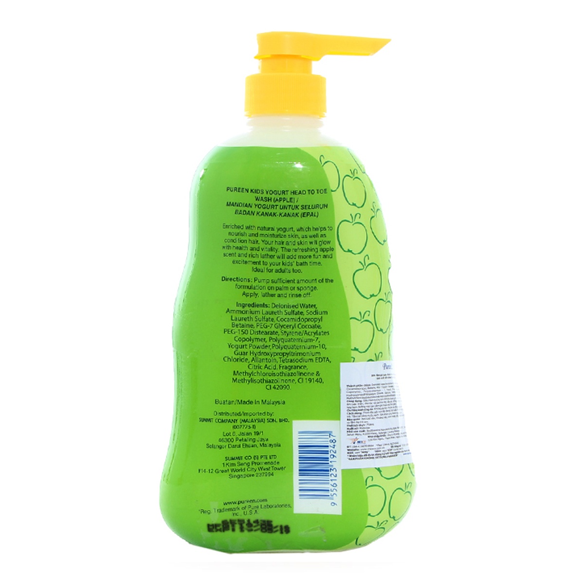 Sữa tắm gội Pureen hương táo xanh 750ml - mặt trái