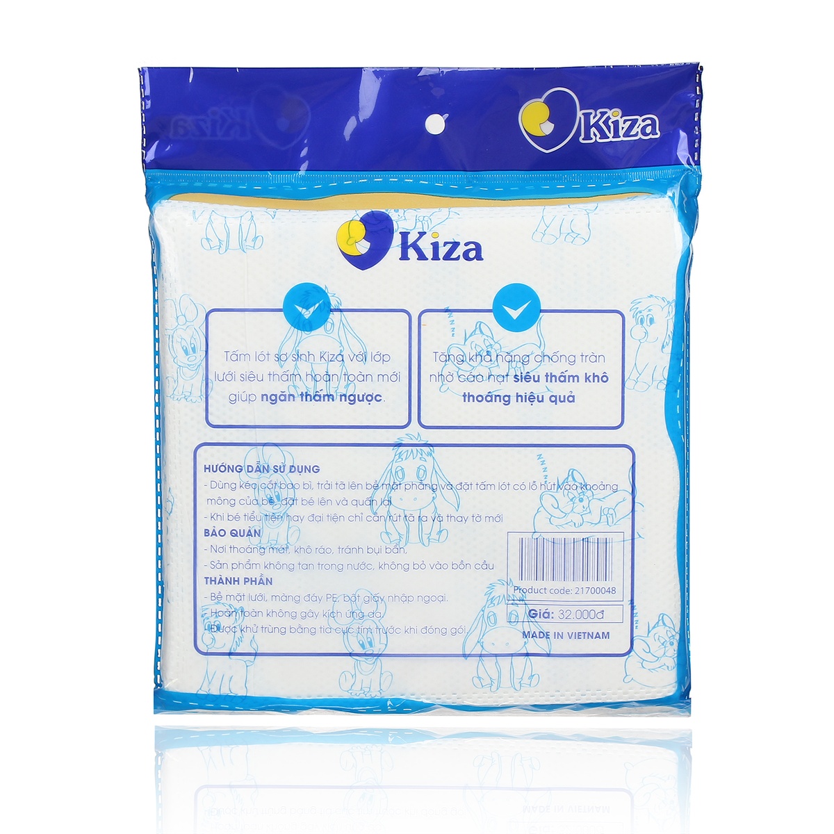 Tấm lót sơ sinh Kiza 30 tờ - mặt trái