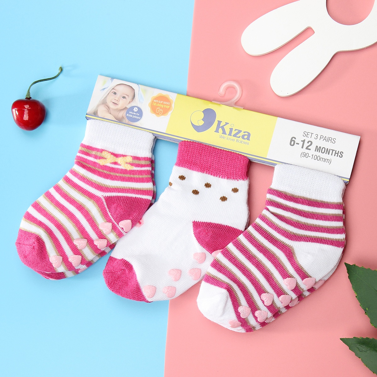 Tất chống trơn sơ sinh Kiza 2018bss-546 set 3 đôi (6-24M)
