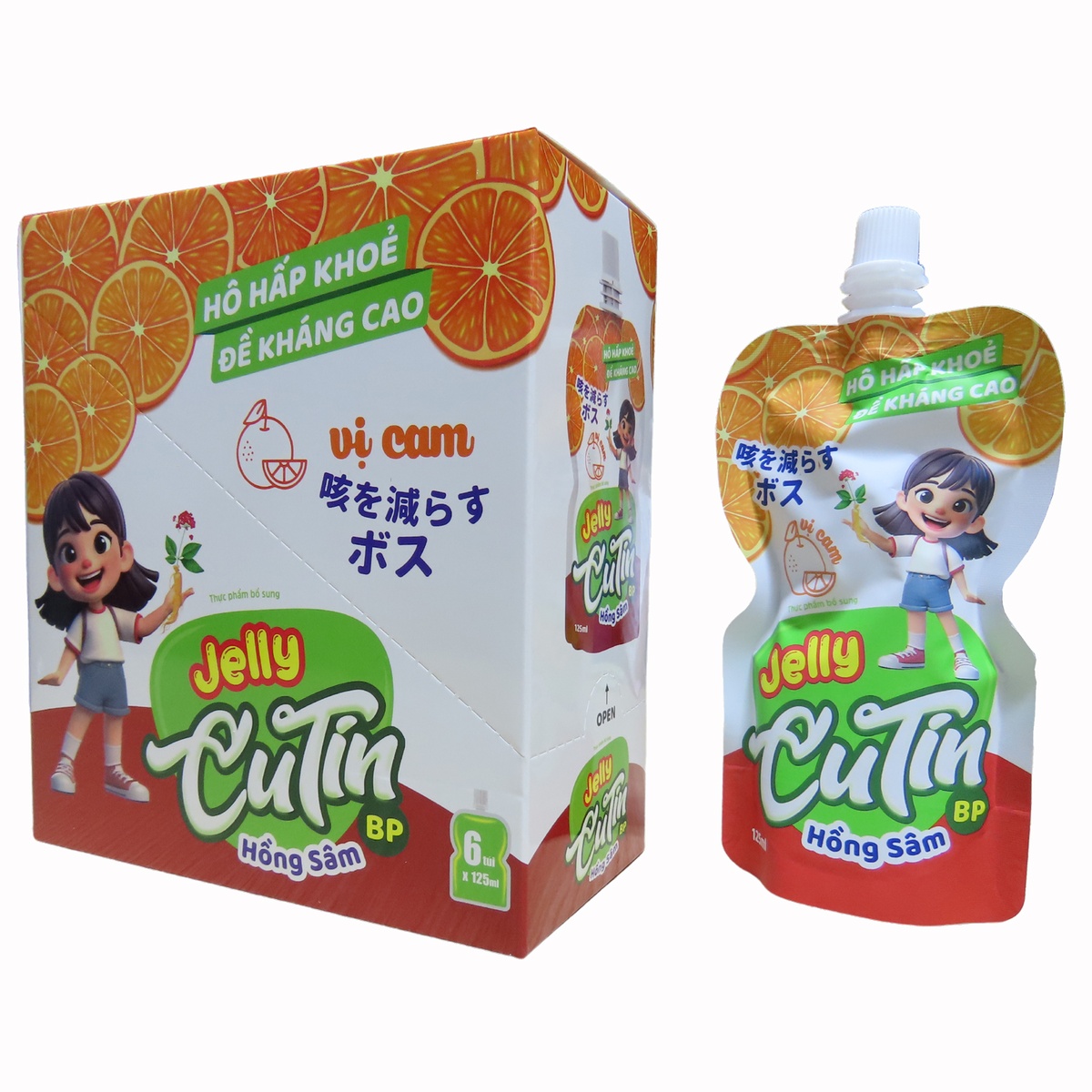 Thạch hồng sâm Jelly Cutin vị cam 125ml - mặt phải