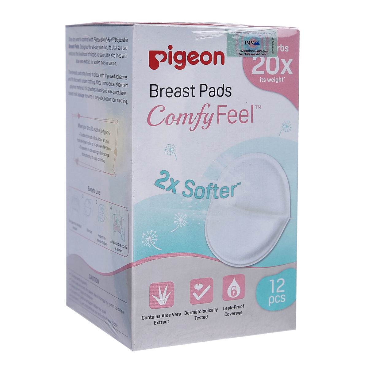 Thấm sữa Nha Đam Pigeon 12 miếng - mặt sau