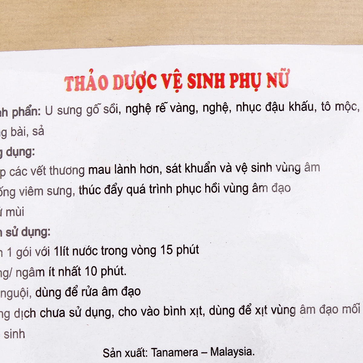 Thảo dược vệ sinh phụ nữ Tanamera TNM1-004 - mặt trái