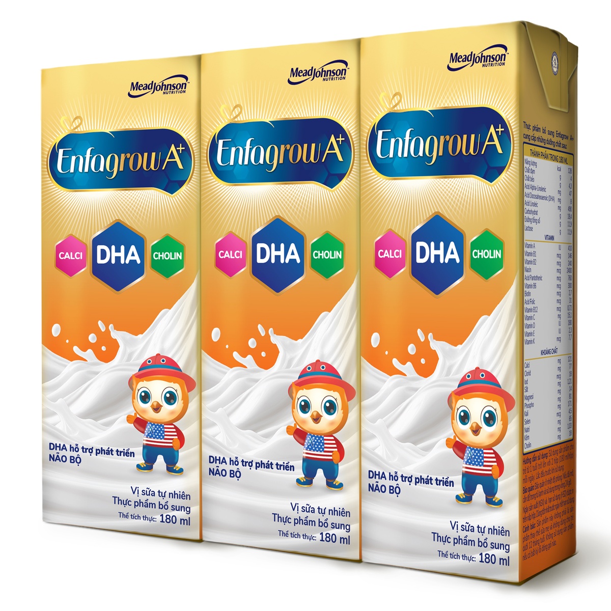 Thực phẩm bổ sung Enfagrow A+ DHA vị tự nhiên 180mlx3 - mặt phải