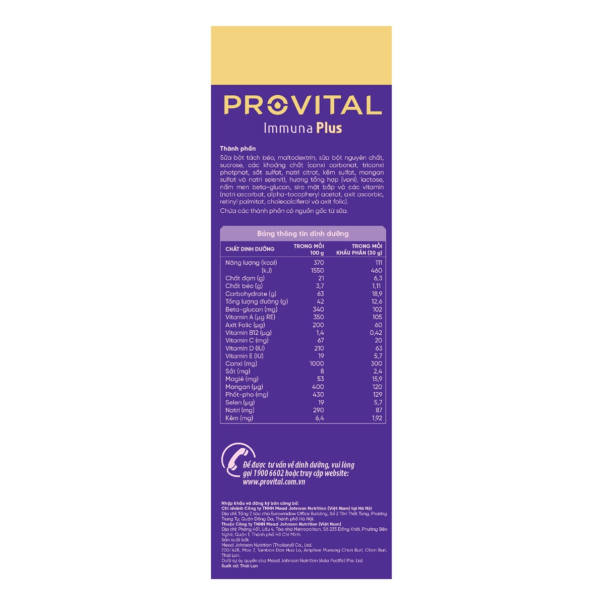 Thực phẩm bổ sung Provital Immuna Plus 480g - mặt phải
