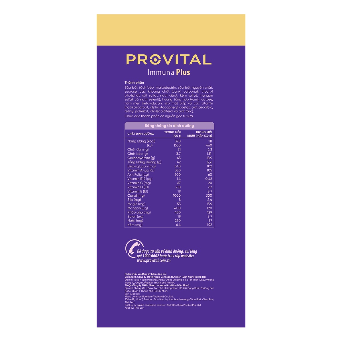 Thực phẩm bổ sung Provital Immuna Plus 960g - mặt phải